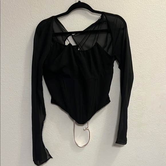 House of CB Florian Black Sheer Long Sleeve Top - Picture 1 of 3